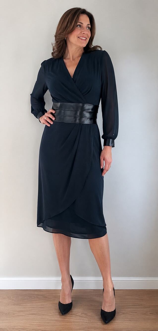 Vintage Cattiva New York Black Faux Wrap Cocktail Dress Satin Waist Size 8 USA